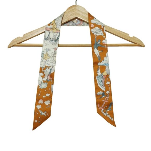 Auth HERMES Twilly 063900S Orange White Multi Silk - Scarf - Picture 1 of 6